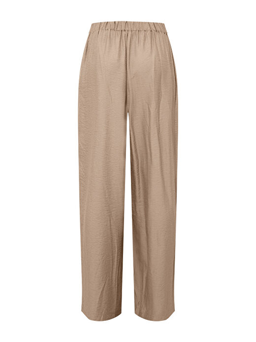 Beli Lastikli Rahat Kesim Bol Paça Pantolon - Bej 4