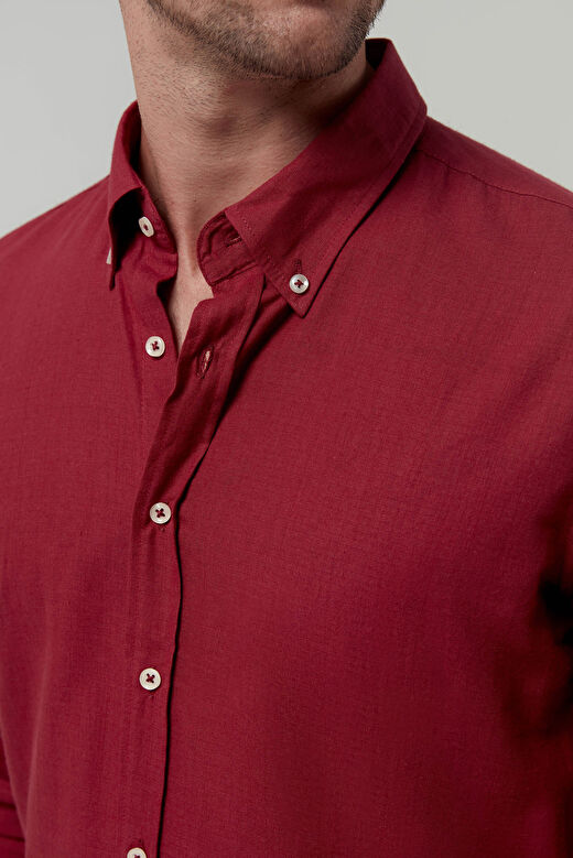 Ds Damat Slim Fit Kırmızı Düz Pamuklu Gömlek 3