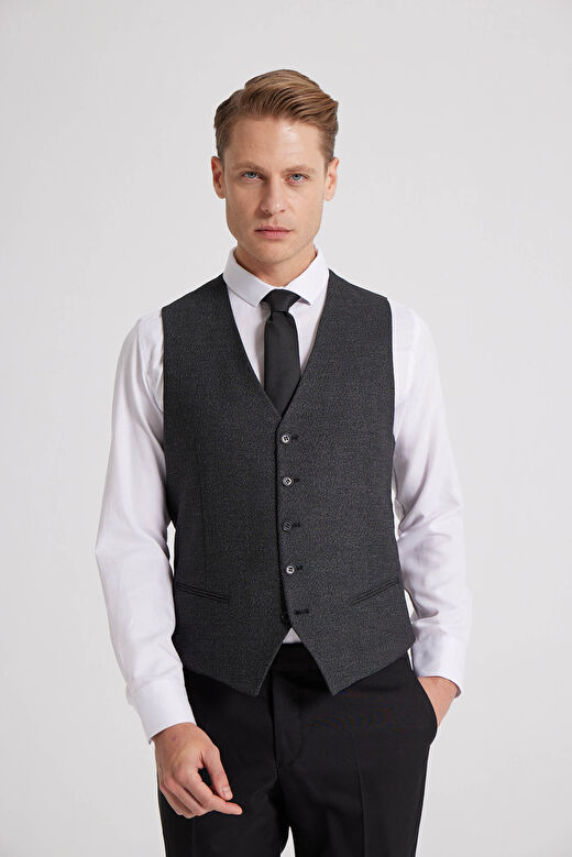Ds Damat Slim Fit Siyah Düz Mono Yaka Tek Yırtmaçlı Astarlı Takim Elbise Kombinli 4