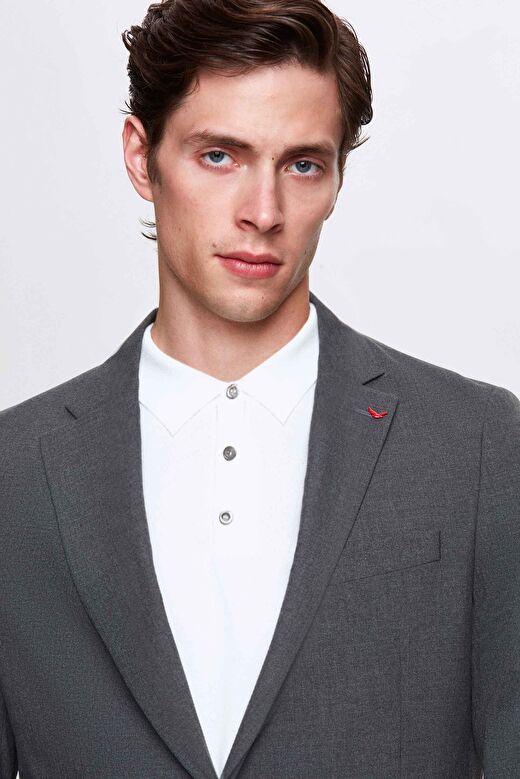 Ds Damat Slim Fit Gri Düz Mono Yaka Çift Yırtmaçlı Astarlı Takim Elbise 3