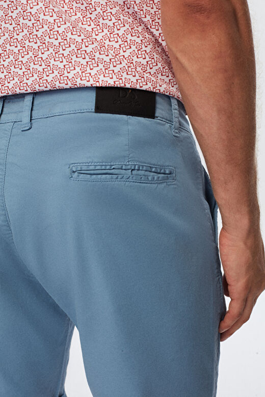 Ds Damat Slim Fit İndigo Yandan Cepli Pamuklu Chino Şort 4