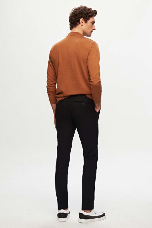 Ds Damat Slim Fit Siyah Beli Lastikli Bağcıklı Fermuarlı Likralı Rahat Jogger Pantolon 3