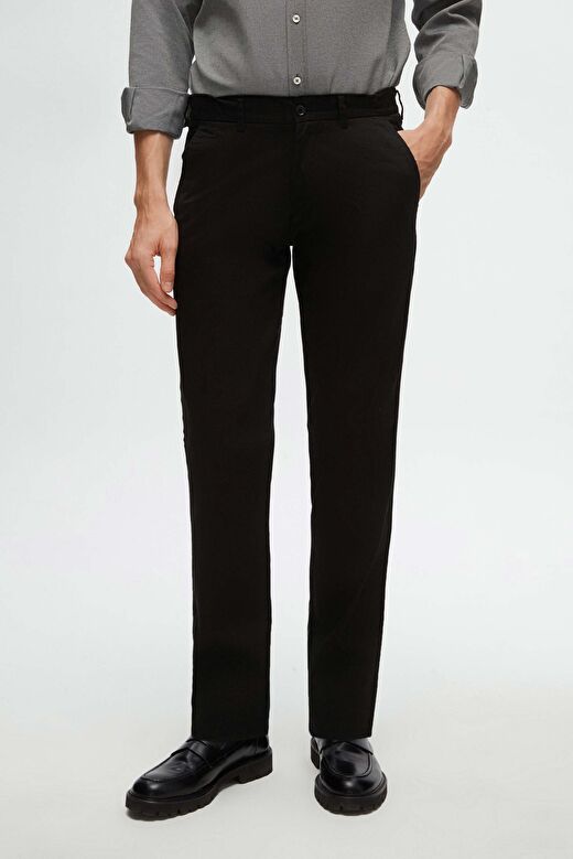 Ds Damat Slim Fit Siyah Armürlü Yan Beli Lastikli Esnek Likralı Yandan Cepli Chino Pantolon 1