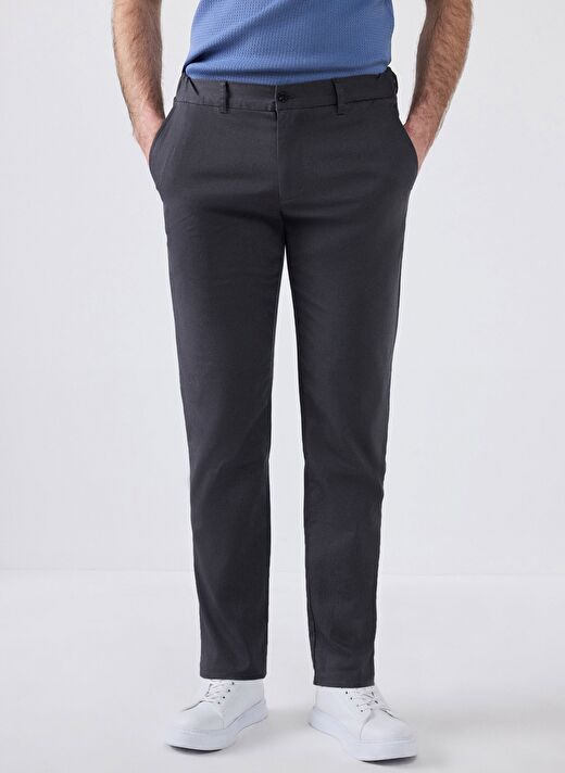 Ds Damat Slim Fit Antrasit Armürlü Yan Beli Lastikli Esnek Likralı Yandan Cepli Chino Pantolon 1
