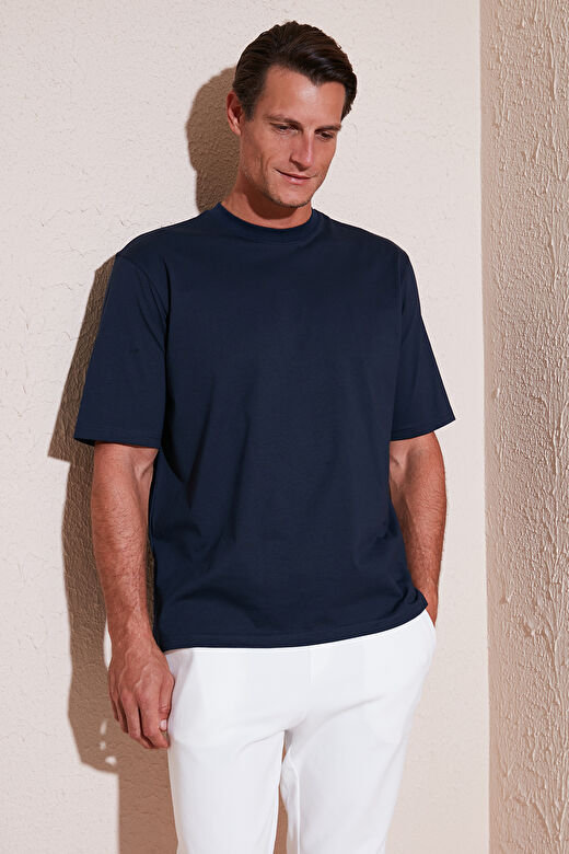 Buratti Pamuklu Oversize Bisiklet Yaka Basic T Shirt Erkek 5902365 1