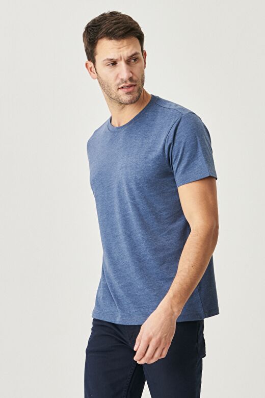 Erkek Gül Kurusu-Turkuaz-Sarı-Bej Melanj-Mint Slim Fit Dar Kesim Bisiklet Yaka 5'li Tişört Paketi 2