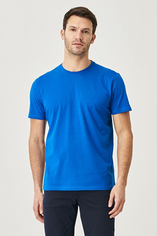 Erkek Gül Kurusu-Turkuaz-Sarı-Bej Melanj-Mint Slim Fit Dar Kesim Bisiklet Yaka 5'li Tişört Paketi 3