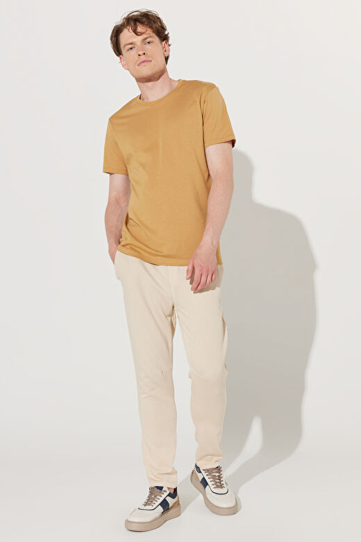 Erkek Hardal Slim Fit Dar Kesim %100 Pamuk Bisiklet Yaka Kısa Kollu Tişört 2
