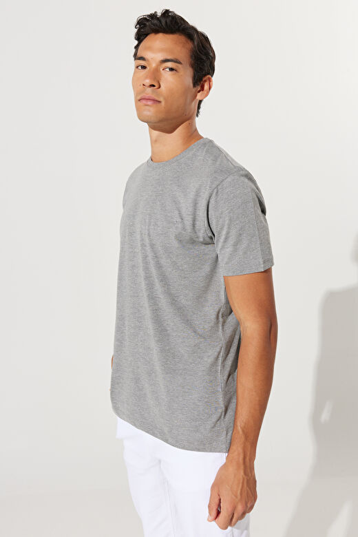 Erkek Antrasit-Melanj Slim Fit Dar Kesim %100 Pamuk Bisiklet Yaka Kısa Kollu Tişört 4