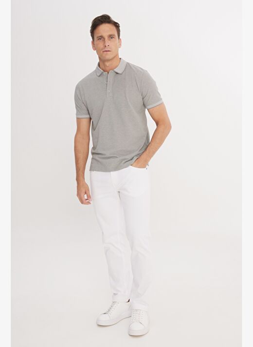Erkek GRI-GRI Slim Fit Dar Kesim Kıvrılmaz Polo Yaka Kısa Kollu Tişört 3