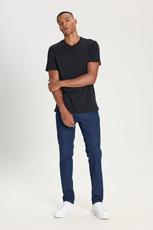 Erkek Siyah Slim Fit Dar Kesim V Yaka Pamuklu V Yaka Kısa Kollu Tişört 2