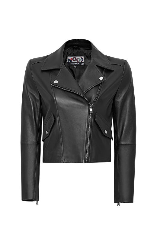 Smart Kadın Siyah Kapüşonlu Biker Deri Ceket 24WGM5262R3 2