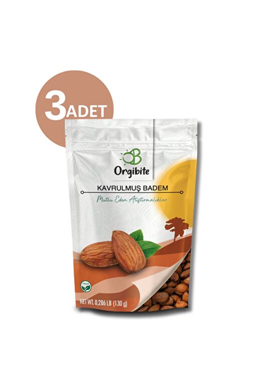 Orgibite Kavrulmuş Badem 130gr 3'lü Set 1