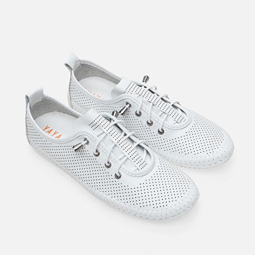 Hakiki Deri Beyaz Yaya Kadın Günlük Ayakkabı 2