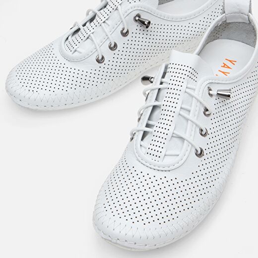 Hakiki Deri Beyaz Yaya Kadın Günlük Ayakkabı 4