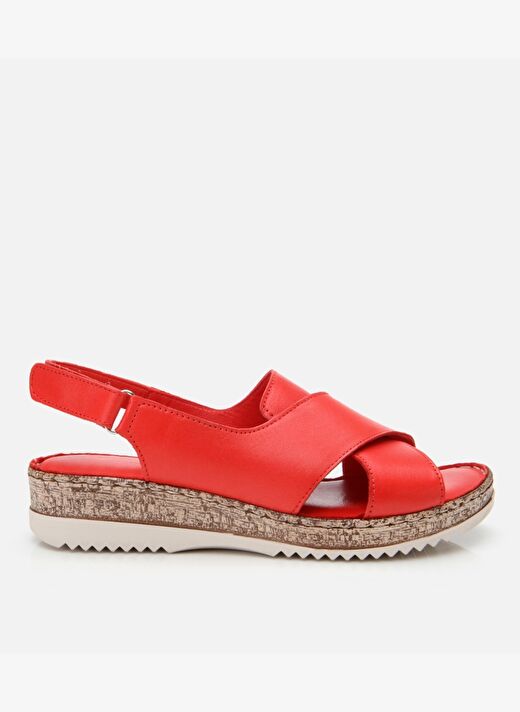 Kadın Deri Kırmızı Ayarlanabilir Comfort Sandalet 1