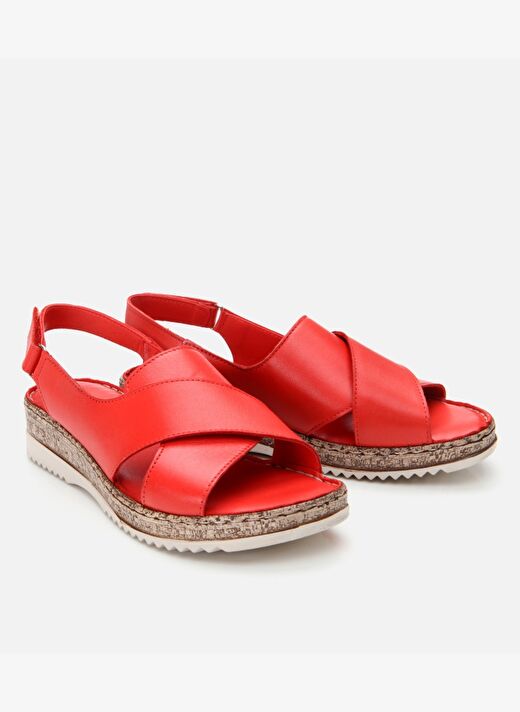Kadın Deri Kırmızı Ayarlanabilir Comfort Sandalet 2
