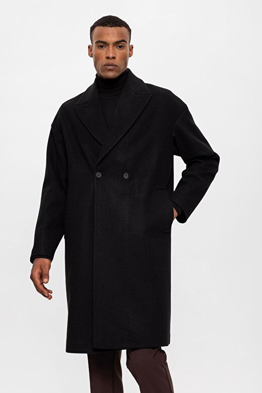 Antioch Siyah Oversize Kruvaze Erkek Kaban 4
