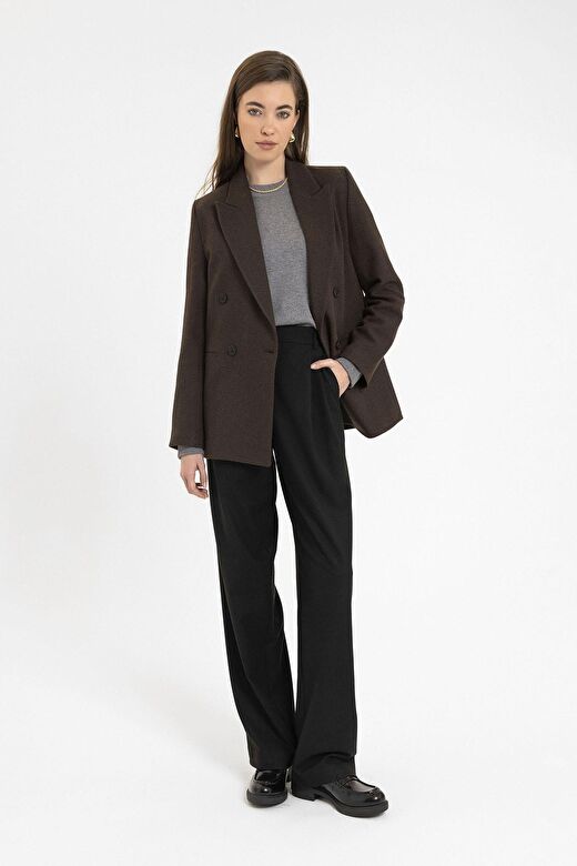 Antioch Kahve Kadın Yün Karışımlı Balıksırtı Desenli Blazer Ceket 4