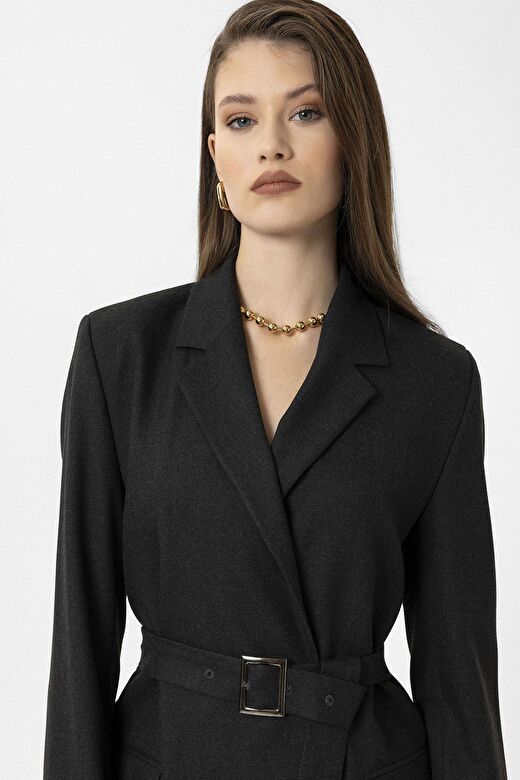 Antioch Siyah Kadın Kemerli Blazer Ceket 4