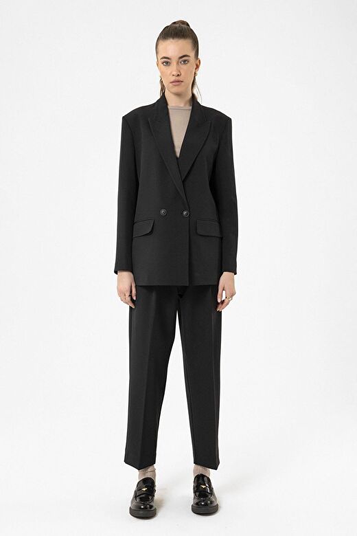 Antioch Siyah Kadın Kruvaze Kapama Oversize Blazer Ceket 2