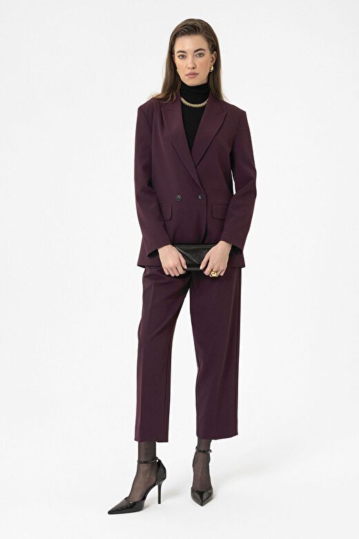 Antioch Bordo Kadın Kruvaze Kapama Oversize Blazer Ceket 3