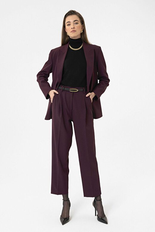 Antioch Bordo Kadın Kruvaze Kapama Oversize Blazer Ceket 4