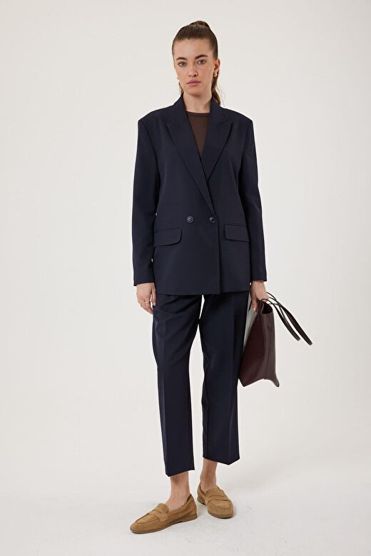 Antioch Lacivert Kadın Kruvaze Kapama Oversize Blazer Ceket 3