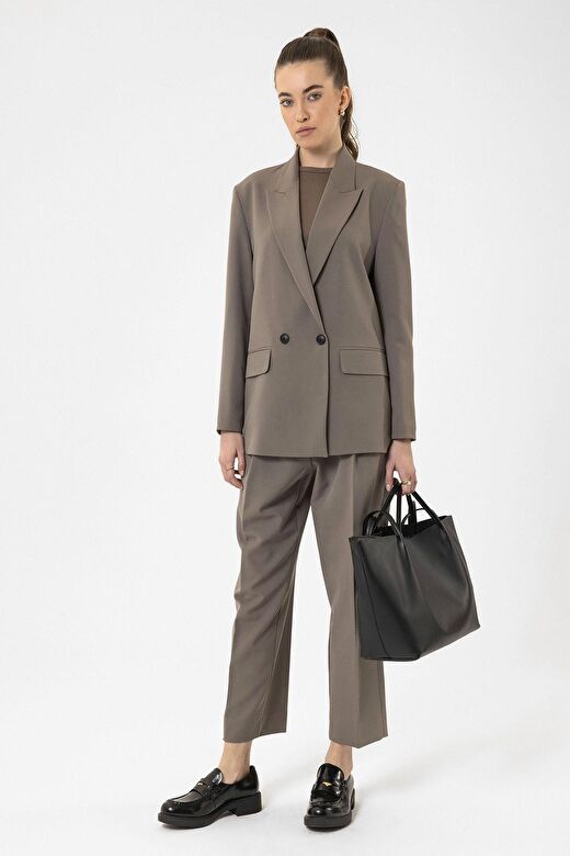 Antioch Vizon Kadın Kruvaze Kapama Oversize Blazer Ceket 2