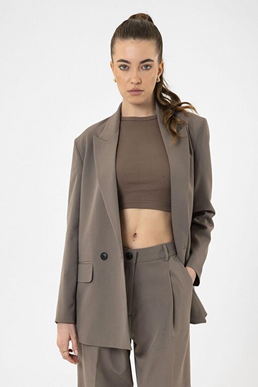 Antioch Vizon Kadın Kruvaze Kapama Oversize Blazer Ceket 3