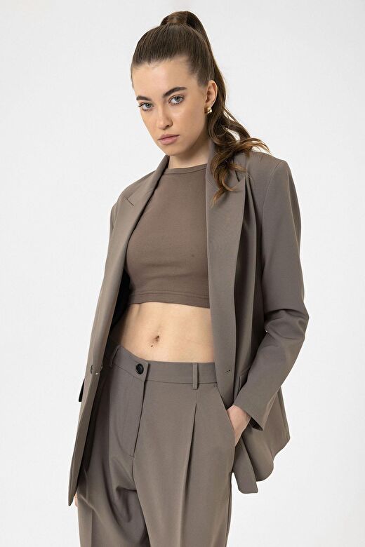 Antioch Vizon Kadın Kruvaze Kapama Oversize Blazer Ceket 4