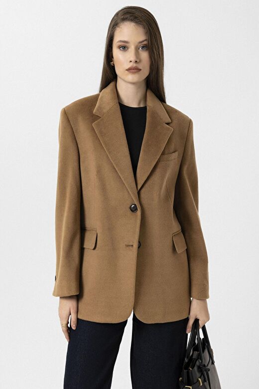Antioch Camel Kadın Yün Karışımlı Blazer Ceket 4