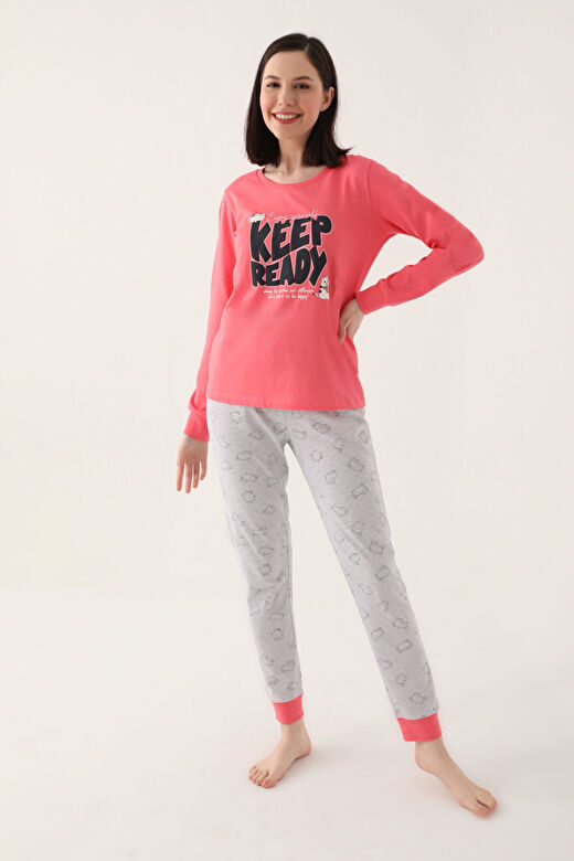 Rolypoly Ready Pembe Kadın Uzun Kol Pijama Takım 1