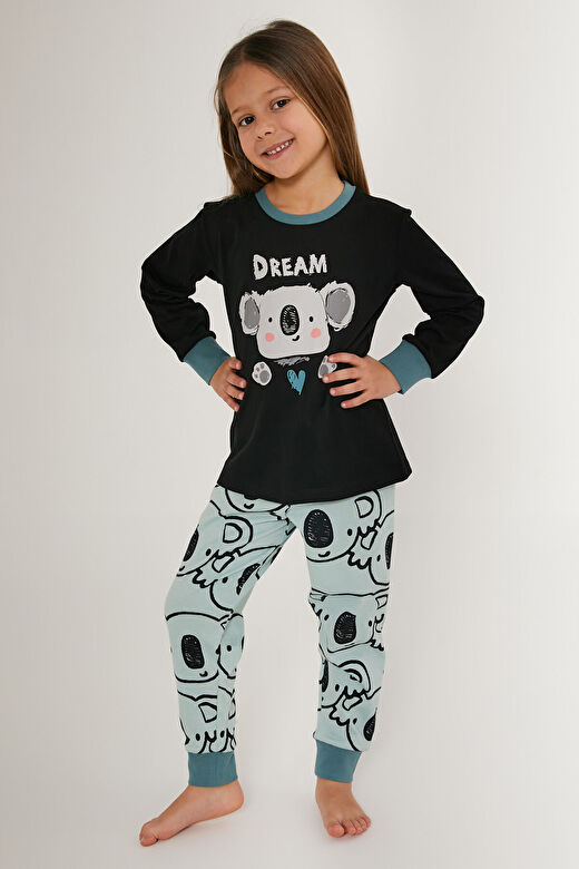 Rolypoly Siyah Kız Çocuk Uzun Kol Pijama Takım 1