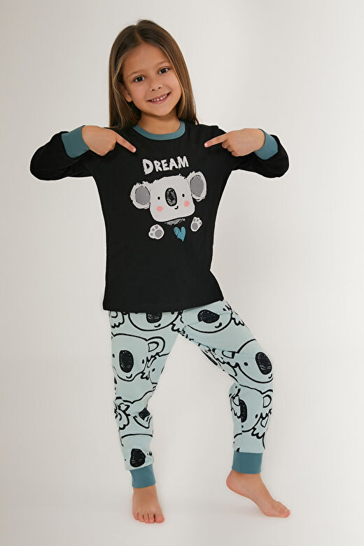 Rolypoly Siyah Kız Çocuk Uzun Kol Pijama Takım 3