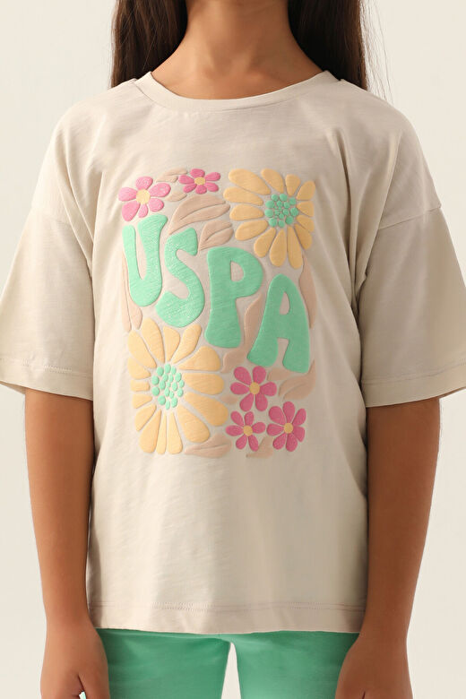 U.S. Polo Assn Lisanslı Flower Bej Kız Çocuk Kapri Takım 4