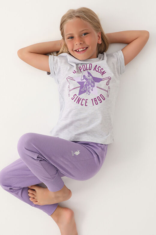 U.S. Polo Assn Lisanslı Starry Kar Melanj Kız Çocuk Pijama Takımı 2