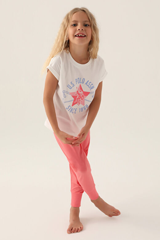 U.S. Polo Assn Lisanslı Starry Krem Kız Çocuk Pijama Takımı 3