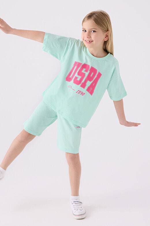 U.S. Polo Assn Kız Çocuk  Mint Bermuda Takım 3