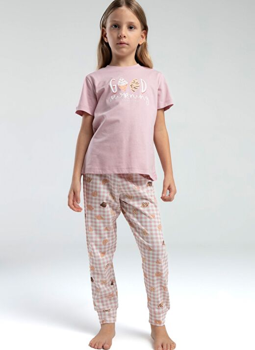 RolyPoly Kız Çocuk Pembe Kısa Kol Pijama Takım 1