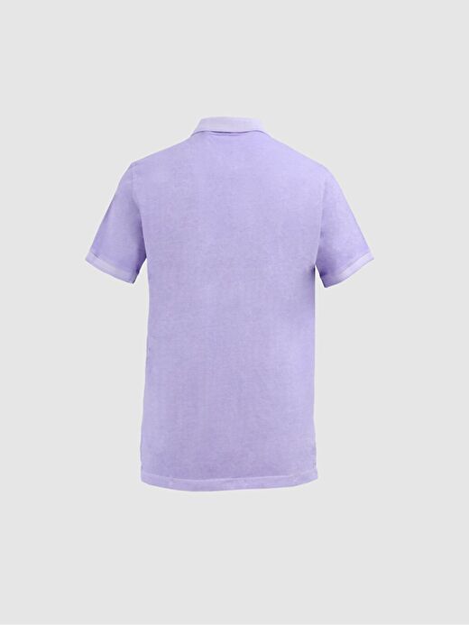 Soluk Efektli Polo Yaka Lila T-shırt 2