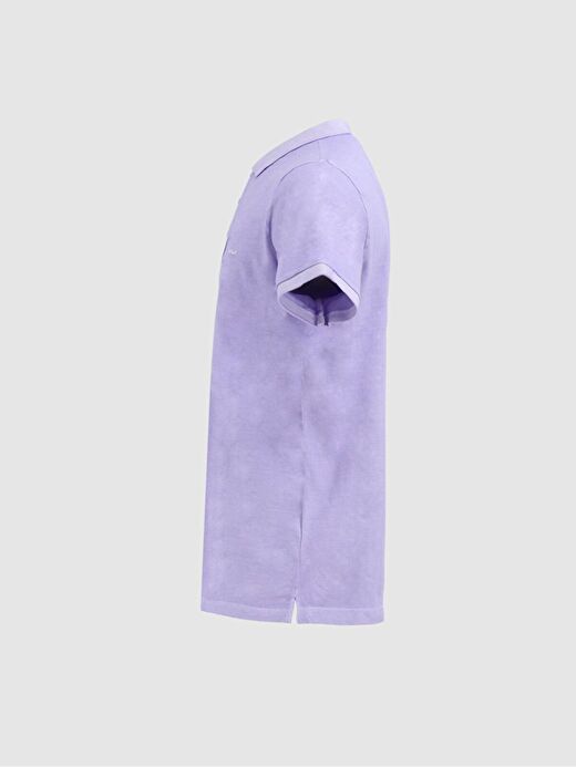 Soluk Efektli Polo Yaka Lila T-shırt 3