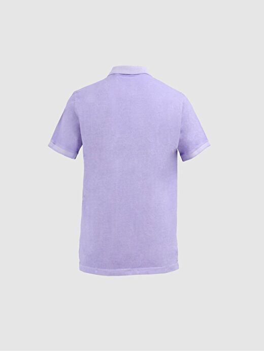 Soluk Efektli Polo Yaka Lila T-shırt 2