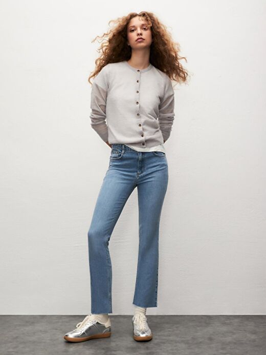 Lynda X Yüksek Bel Geniş Paça Cropped Flare Jean Pantolon 1