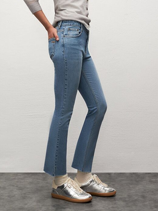 Lynda X Yüksek Bel Geniş Paça Cropped Flare Jean Pantolon 4