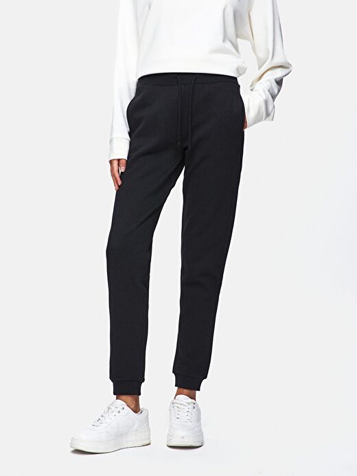 Düz Jogger Regular Fit Siyah Eşofman 2
