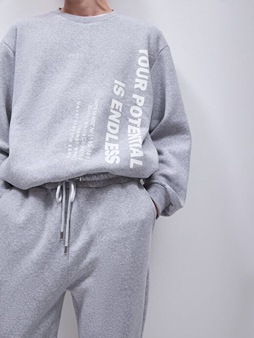 Düz Jogger Gri Eşofman 4