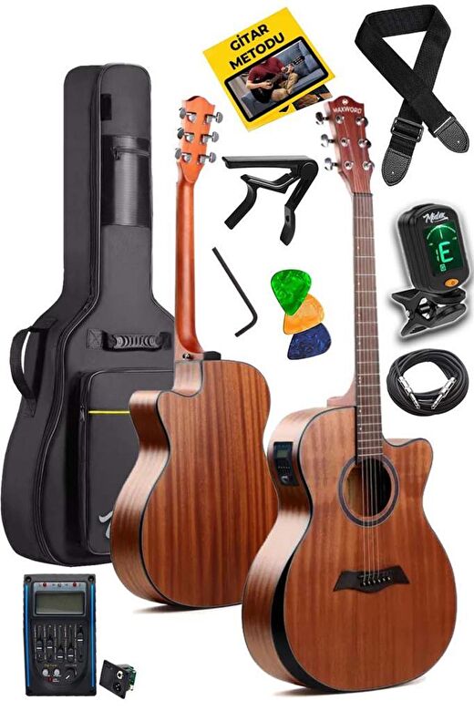 Maxword M450-EQ Profesyonel Masif Ağaç Elektro Akustik Gitar Seti 4/4 Yetişkin Seri üst Segment 1