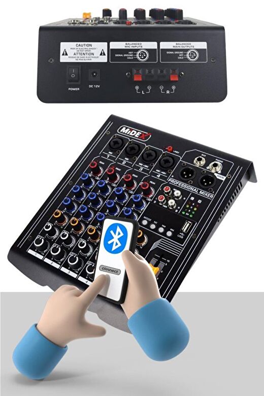Midex MP-400 Amfili Power Mikser 2x200 WATT 4 Kanal (Bluetooth USB Efekt Kayıt) 4