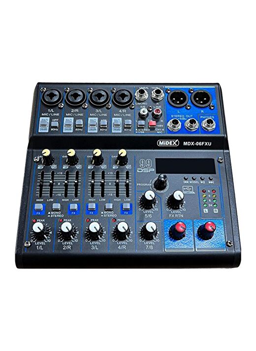 Midex MDX-06FXU Ses Mikseri Stüdyo Kayıt İçin 6 Kanal Ses Kartlı 99 DSP Efektli (+48V-USB-Bluetooth) 3